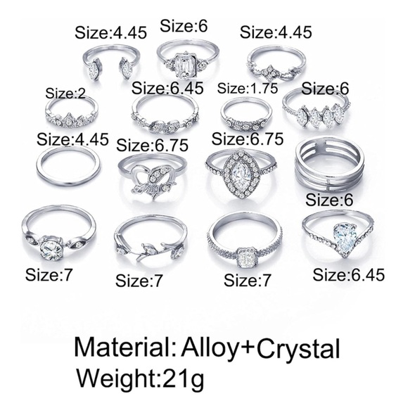 15PCS - Silver Rings Set - Picture 5 of 7